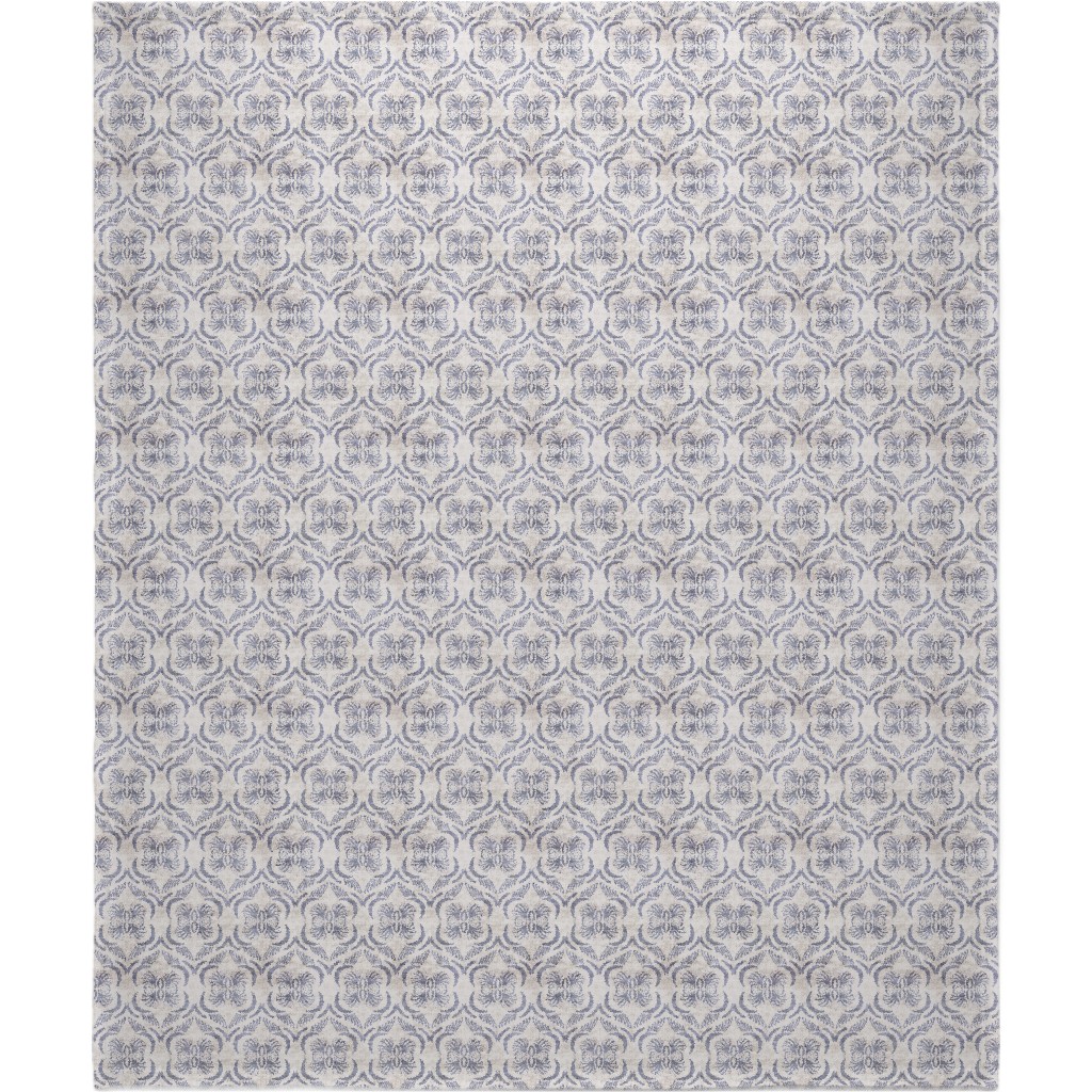 French Linen Geo Floral Blanket, Plush Fleece, 50x60, Gray, Gray