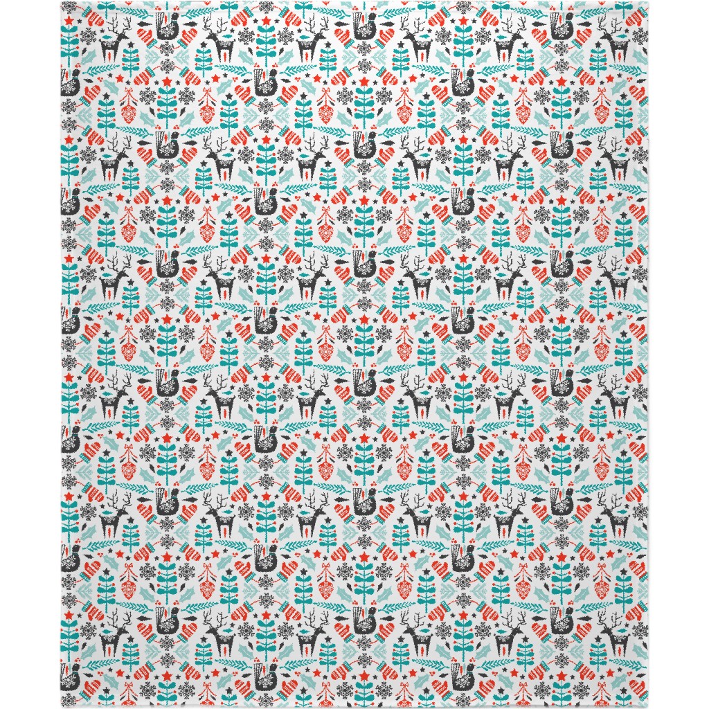 Hygge Folk Art Christmas Blanket, Plush Fleece, 50x60, Multicolor