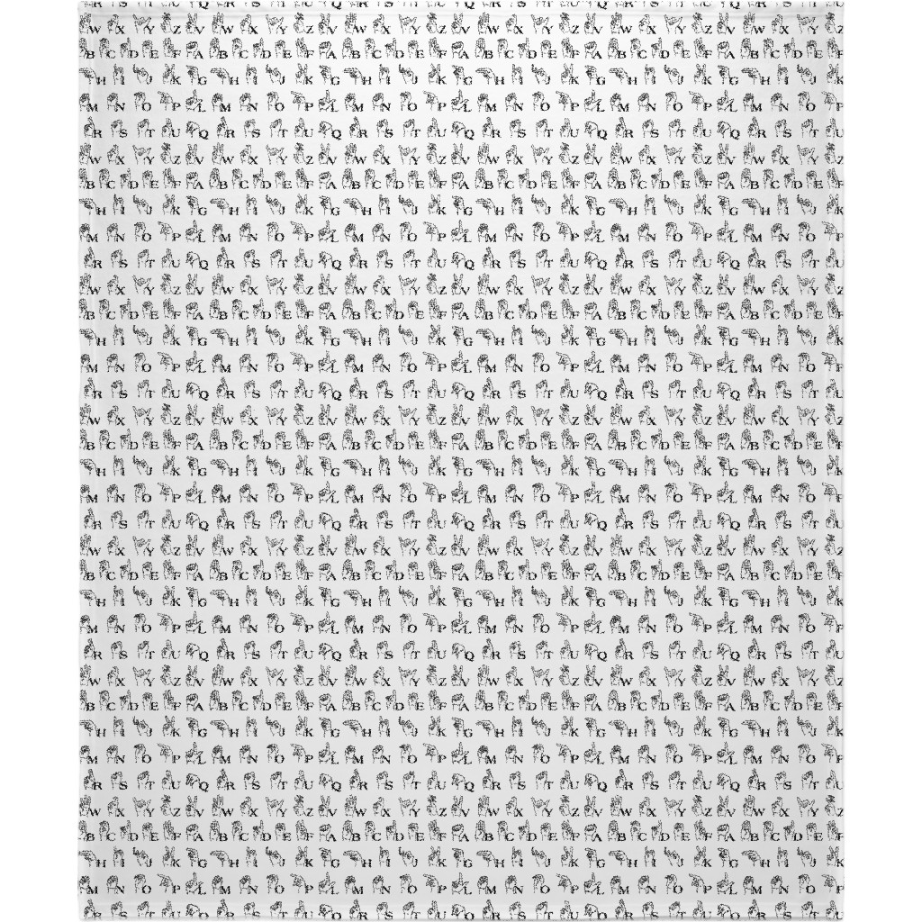 Sign Language Alphabet Blanket, Plush Fleece, 50x60, White, White