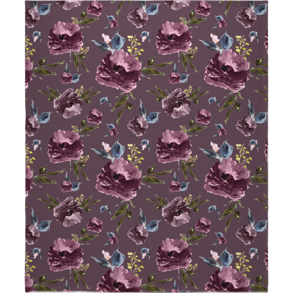 Amaranda Blooms - Plum Blanket, Plush Fleece, 50x60, Purple