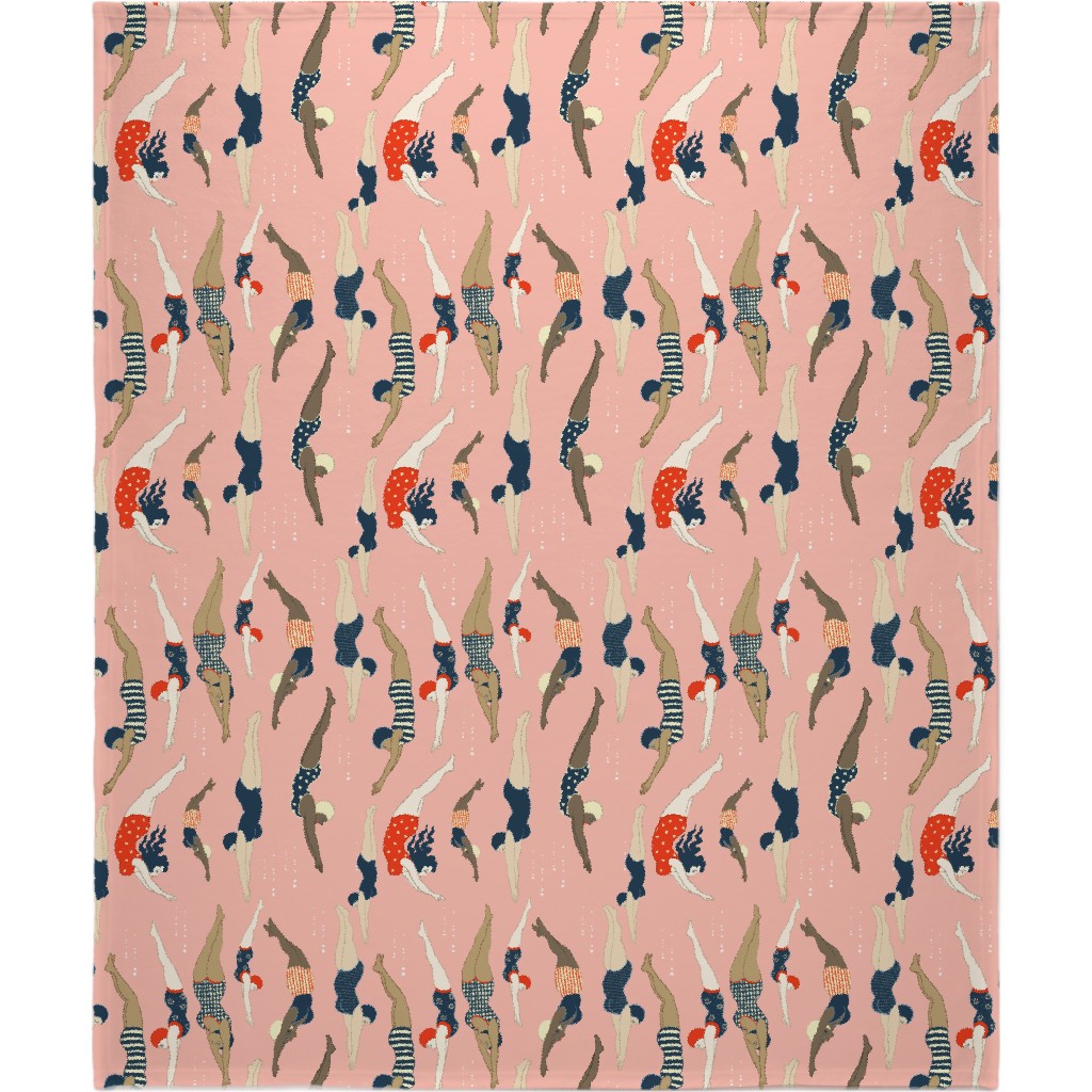 Lady Divers - Pink Blanket, Plush Fleece, 50x60, Pink, Bright Pink