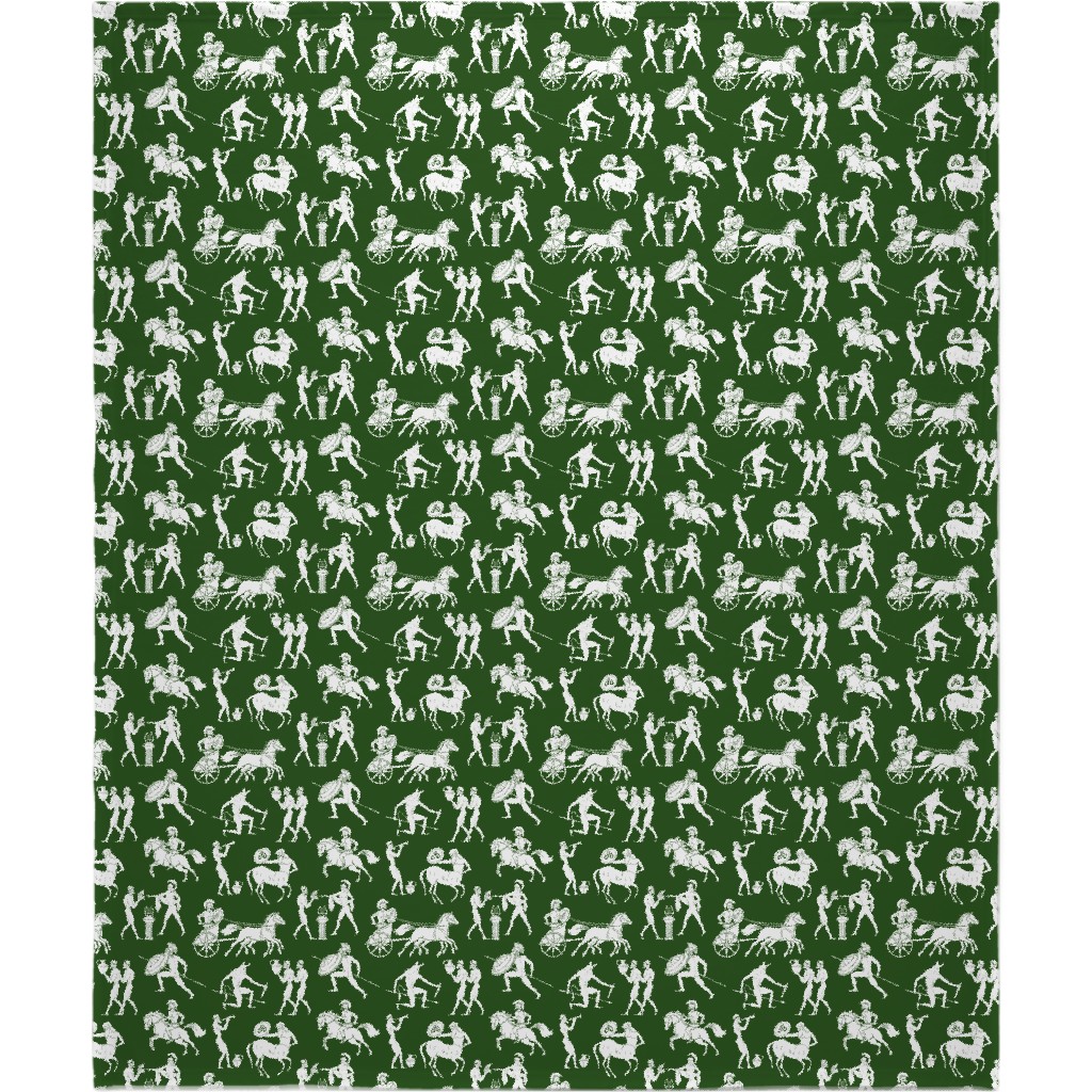 Greek Figures Blanket, Plush Fleece, 50x60, Green, Spruce Green