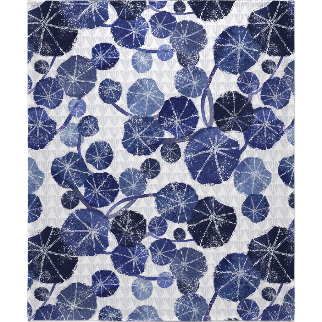 Art Deco Inspired Leaves - Blue Blanket, Plush Fleece, 50x60, Blue