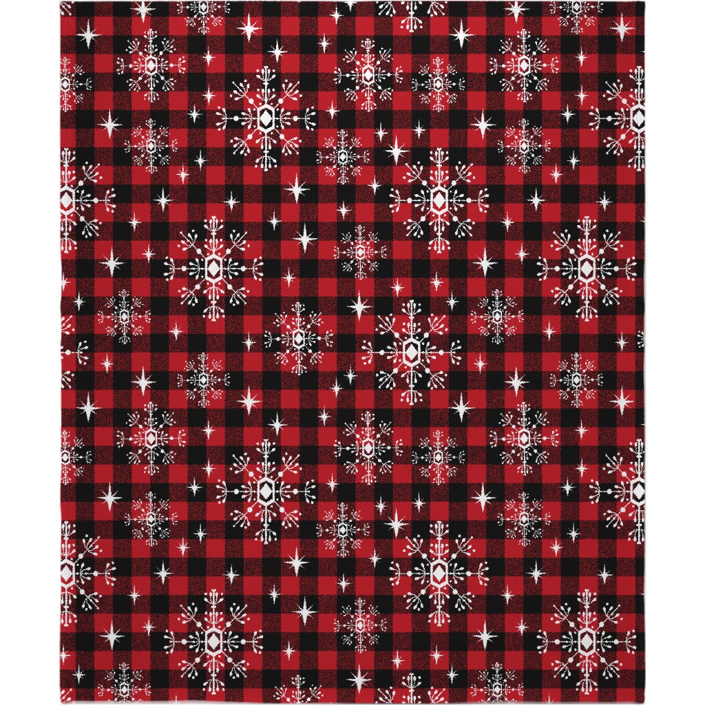 Buffalo Plaid Snowflakes Blanket, Plush Fleece, 50x60, Red