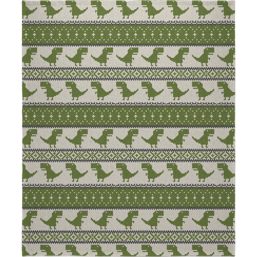 Dino Fair Isle - Green Blanket, Plush Fleece, 50x60, Green, Classic Green