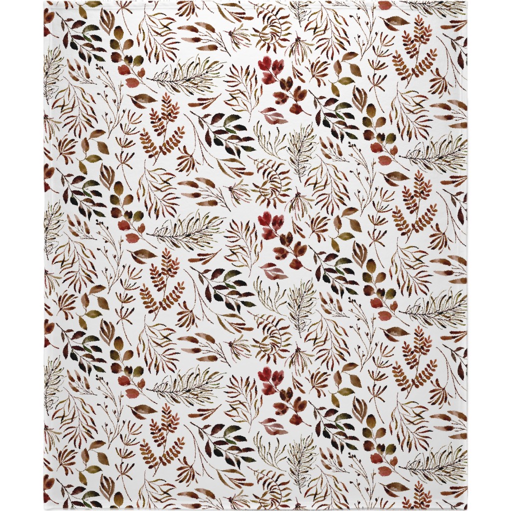 Leaves Nature Botanical Prints Blanket, Plush Fleece, 50x60, Brown