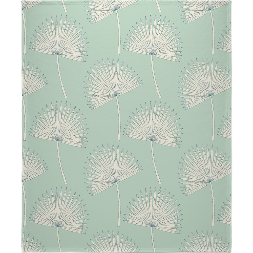 Boho Sunshine Palm Leaves Blanket, Plush Fleece, 50x60, Green