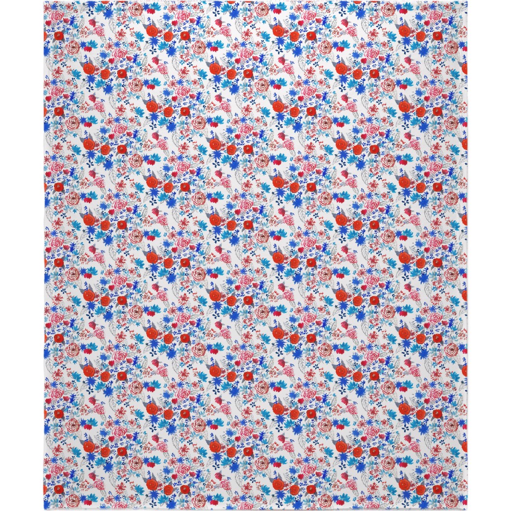 Patriotic Watercolor Floral - Red White and Blue Blanket, Plush Fleece, 50x60, Multicolor