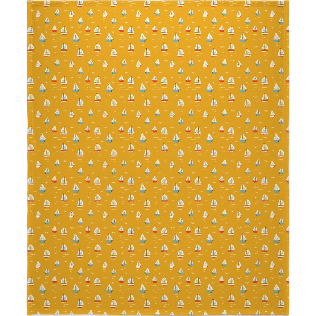 Sailboats Blanket, Plush Fleece, 50x60, Yellow, Eggyolk