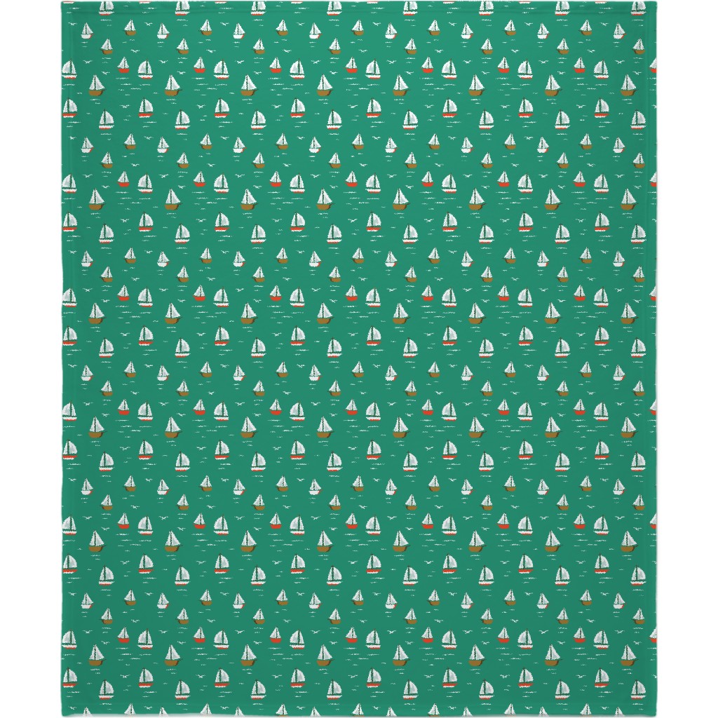 Sailboats Blanket, Plush Fleece, 50x60, Green