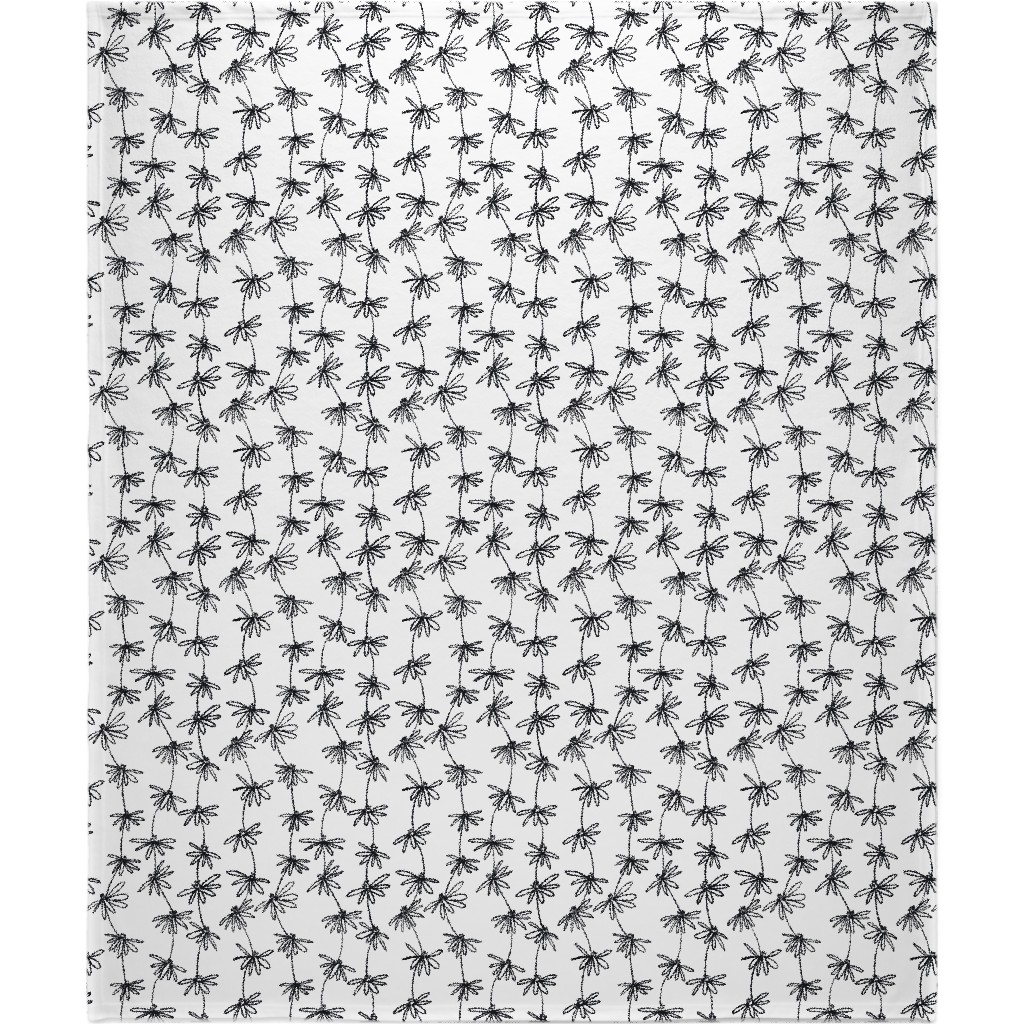 Daisy Chain - Black and White Blanket, Plush Fleece, 50x60, White, White