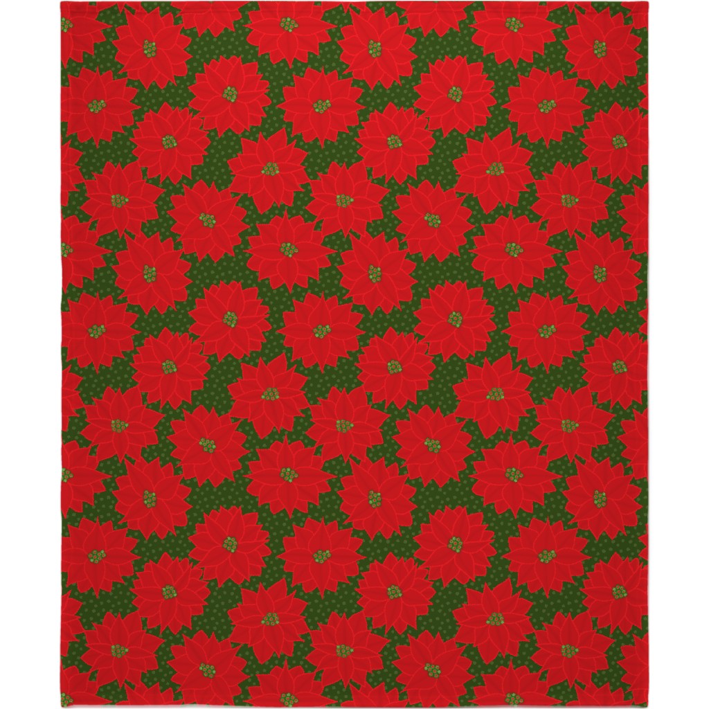 Christmas Poinsettia on Green Blanket, Plush Fleece, 50x60, Red