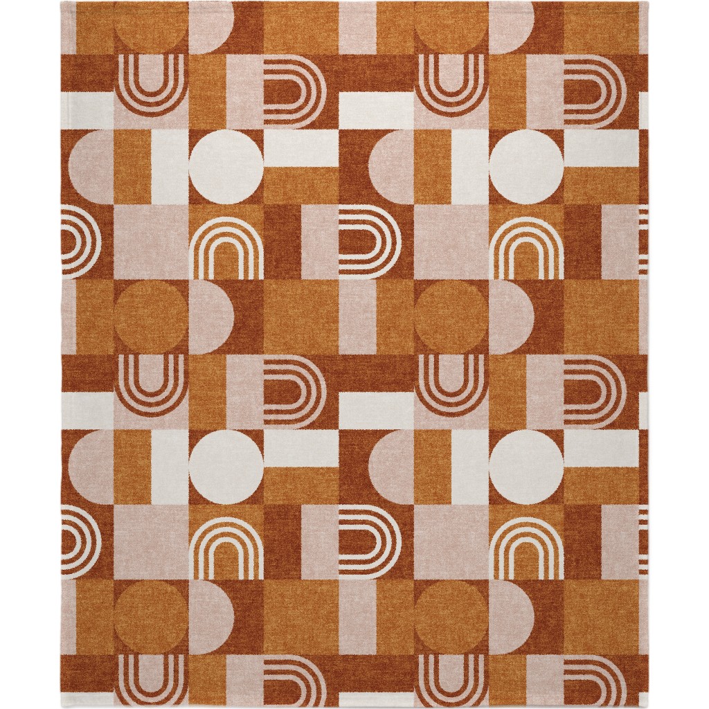 Aria Geometric Patchwork - Orange Blanket, Plush Fleece, 50x60, Orange