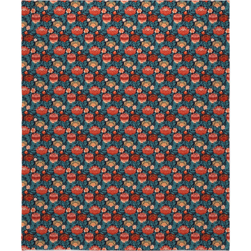 Protea Chintz - Navy Blanket, Plush Fleece, 50x60, Multicolor