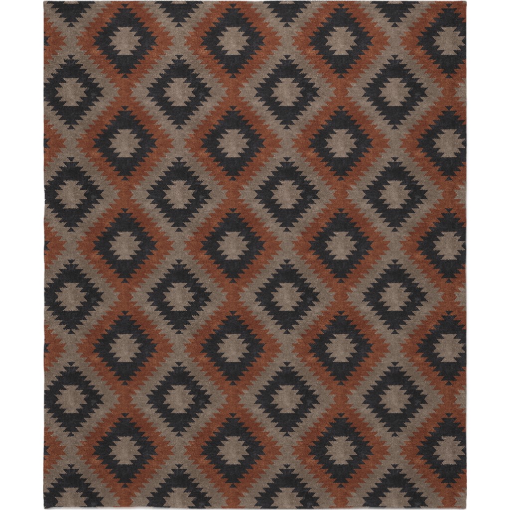 Tribal Southwest Boho Blanket, Plush Fleece, 50x60, Brown, Taupe
