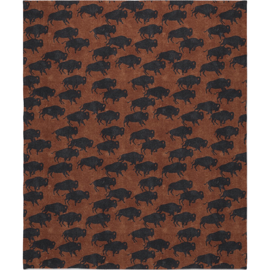 Bison Stampede - Inkwell on Brandywine Blanket, Plush Fleece, 50x60, Brown, Brown