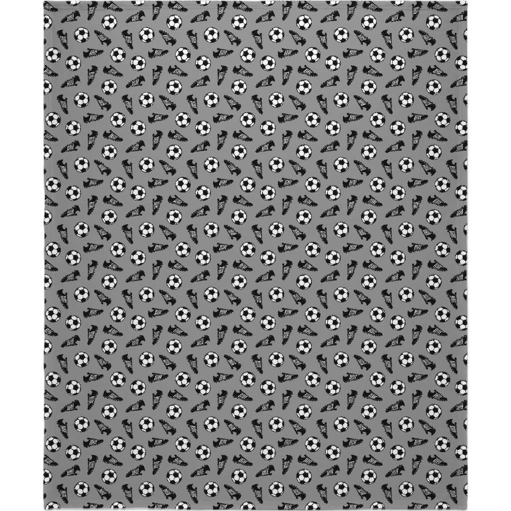 Soccer Balls and Cleats Blanket, Plush Fleece, 50x60, Gray, Silver