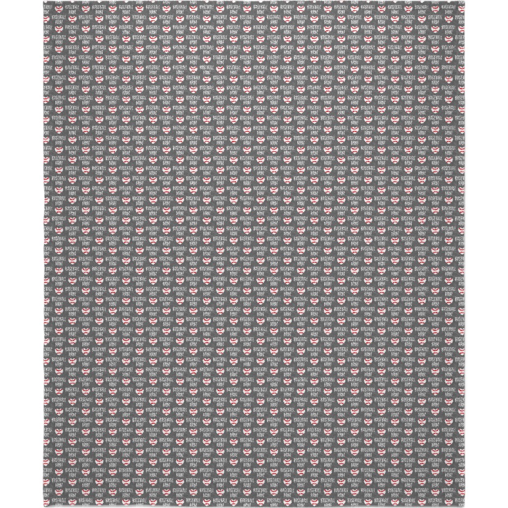 Baseball Mom - Baseball Heart - White on Grey Blanket, Plush Fleece, 50x60, Gray