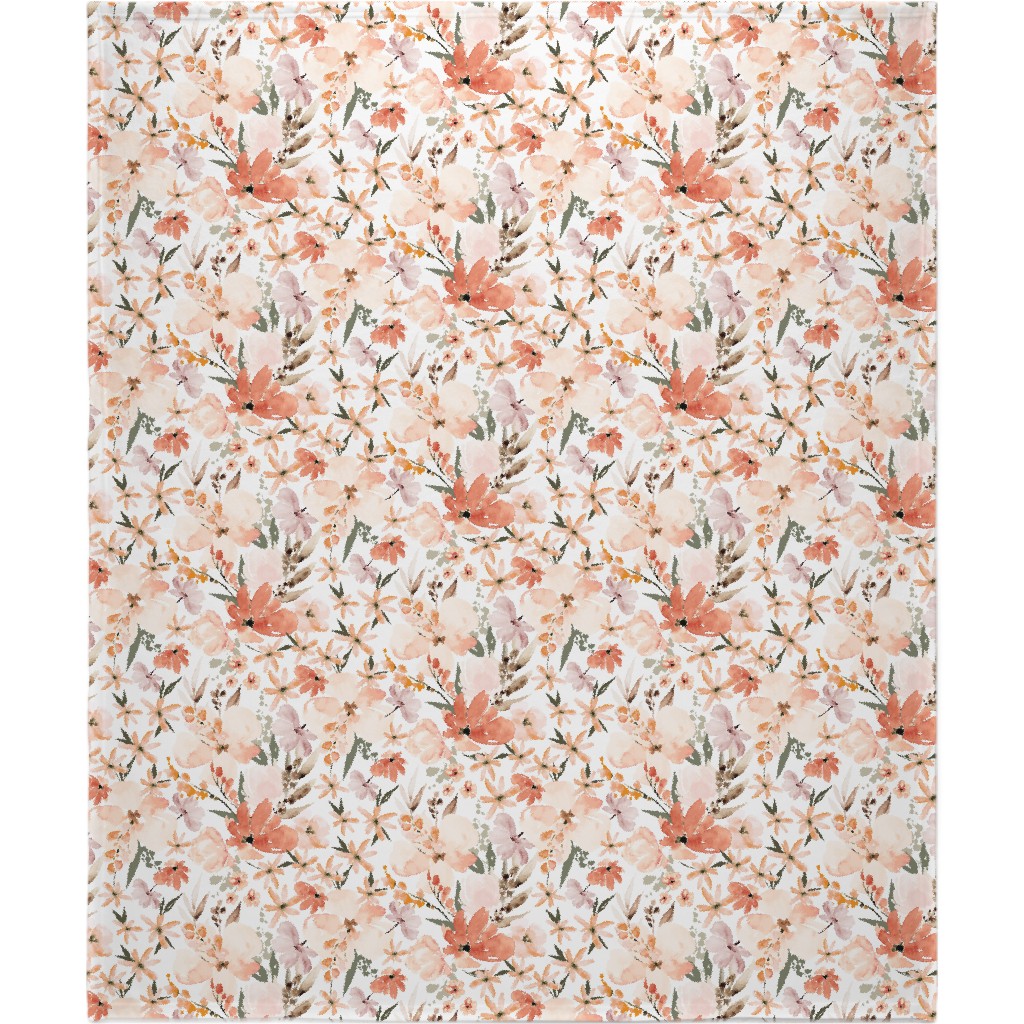 Earth Tone Floral Summer in Peach & Apricot Blanket, Plush Fleece, 50x60, Pink, Bright Pink
