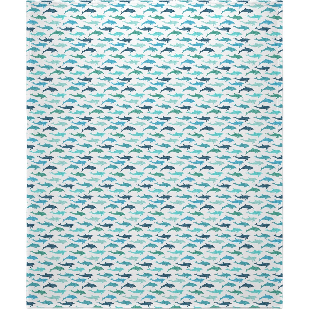 Dolphins Blanket, Plush Fleece, 50x60, Green