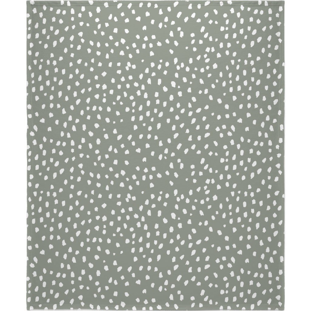 Painterly White Marks Blanket, Plush Fleece, 50x60, Green, Light Gray