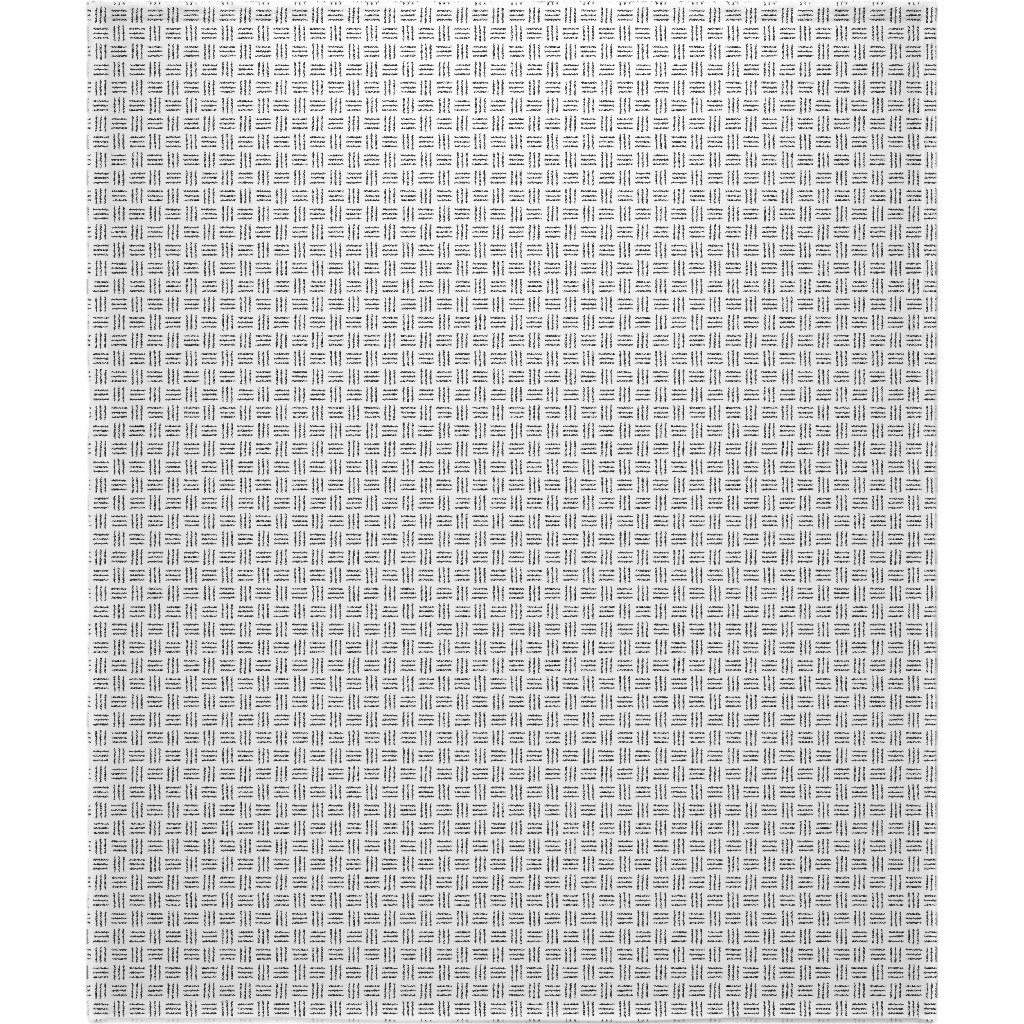 Mudcloth Basket Weave - Black on White Blanket, Plush Fleece, 50x60, White, White