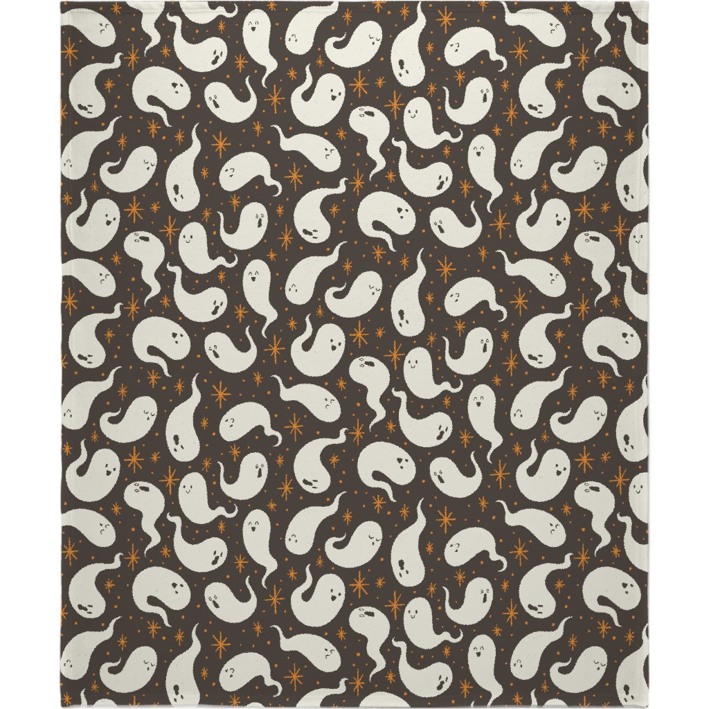 Friendly Ghosts - Black Blanket, Sherpa, 50x60, Gray
