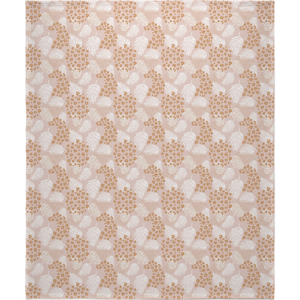 Palm Leaves and Animal Panther Spots - Beige Blanket, Sherpa, 50x60, Pink
