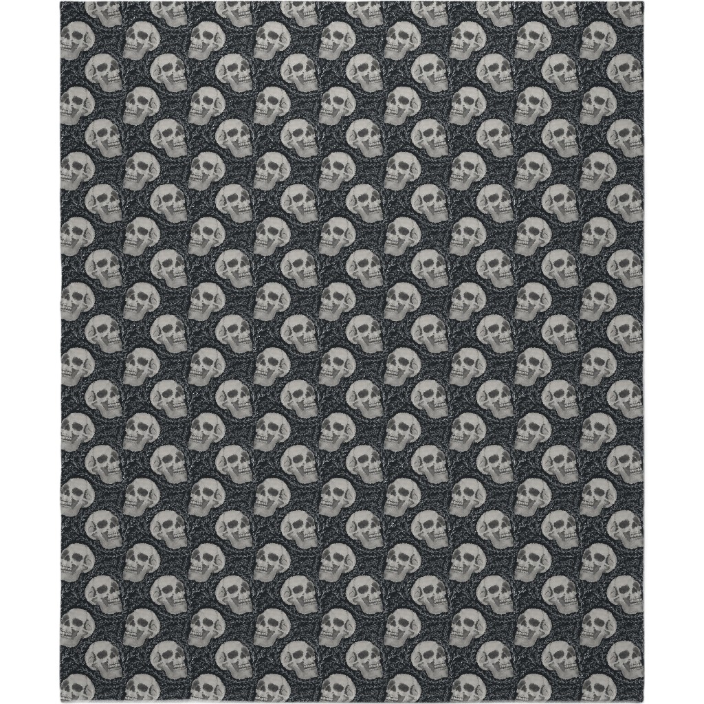 Watercolor Skulls With Flourish - Dark Blanket, Sherpa, 50x60, Gray