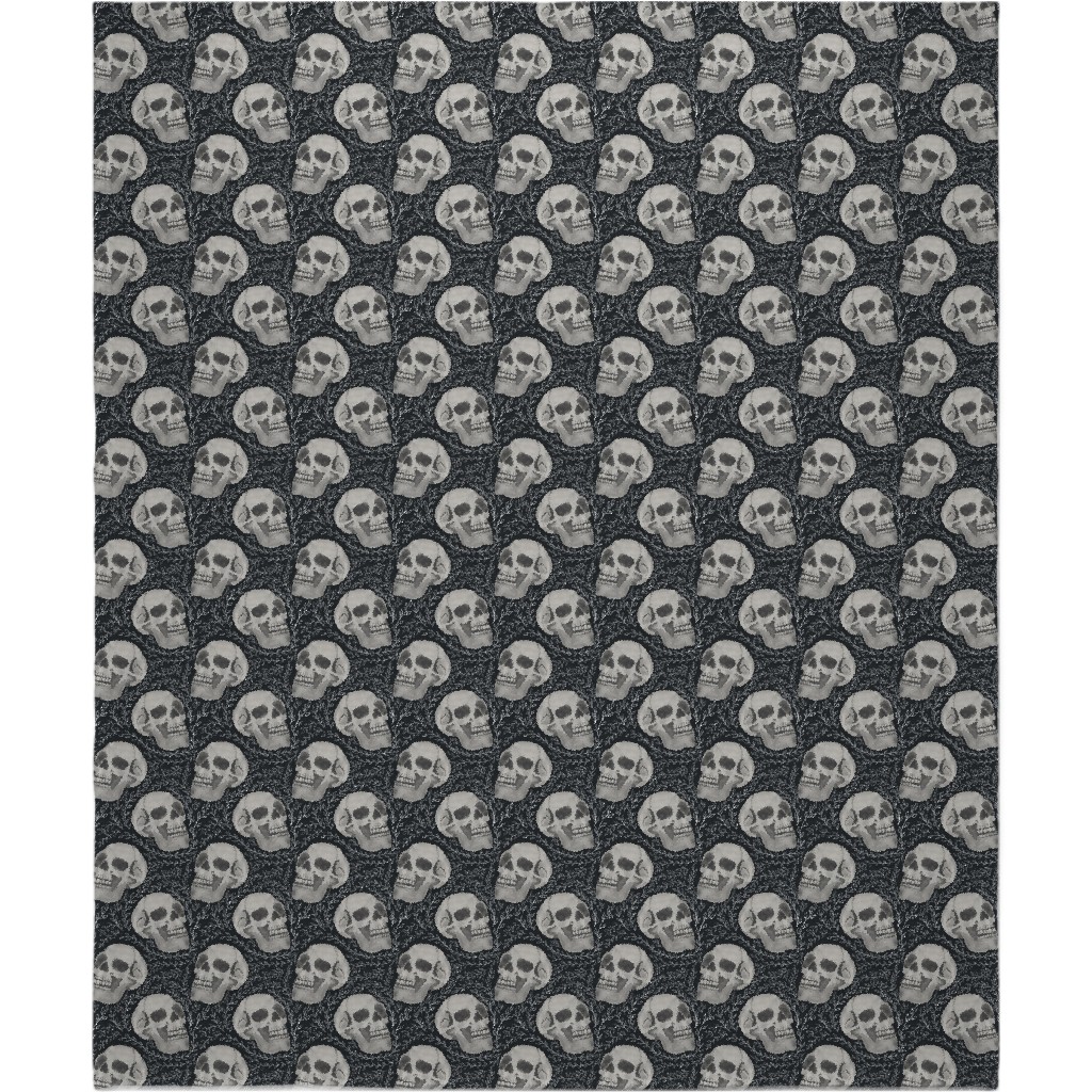 Watercolor Skulls With Flourish - Dark Blanket, Sherpa, 50x60, Gray, Gray