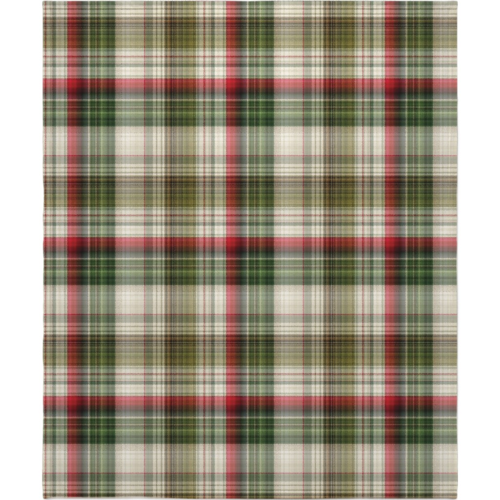 Christmas Plaid - Green, White and Red Blanket, Sherpa, 50x60, Green