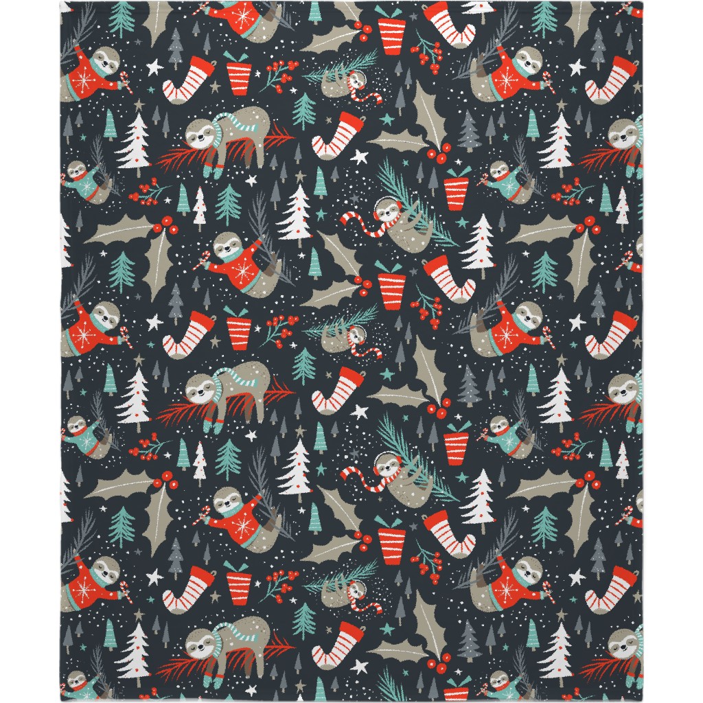 Slothy Holidays Blanket, Sherpa, 50x60, Multicolor
