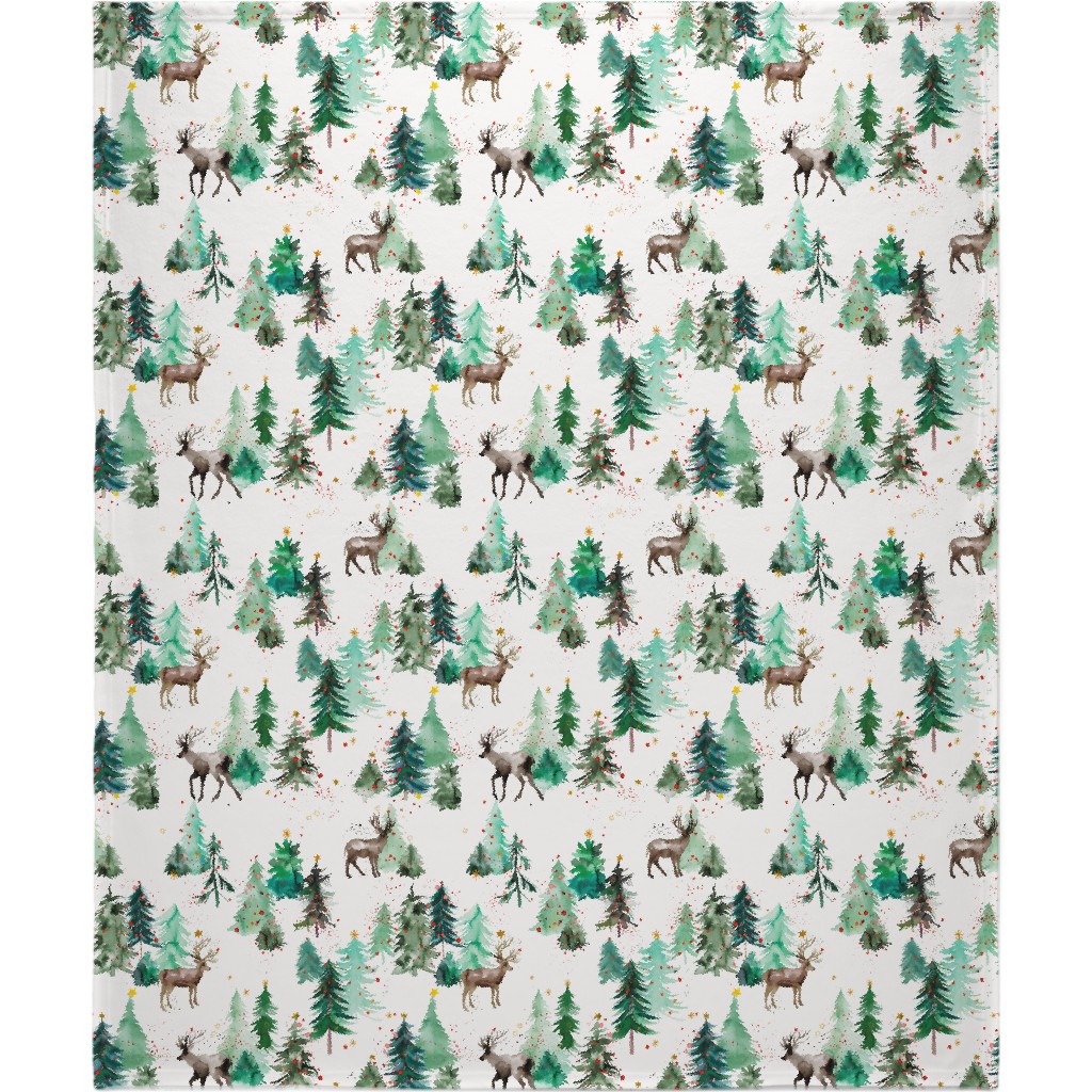 Rudolph Deer & Christmas Trees Blanket, Sherpa, 50x60, Green