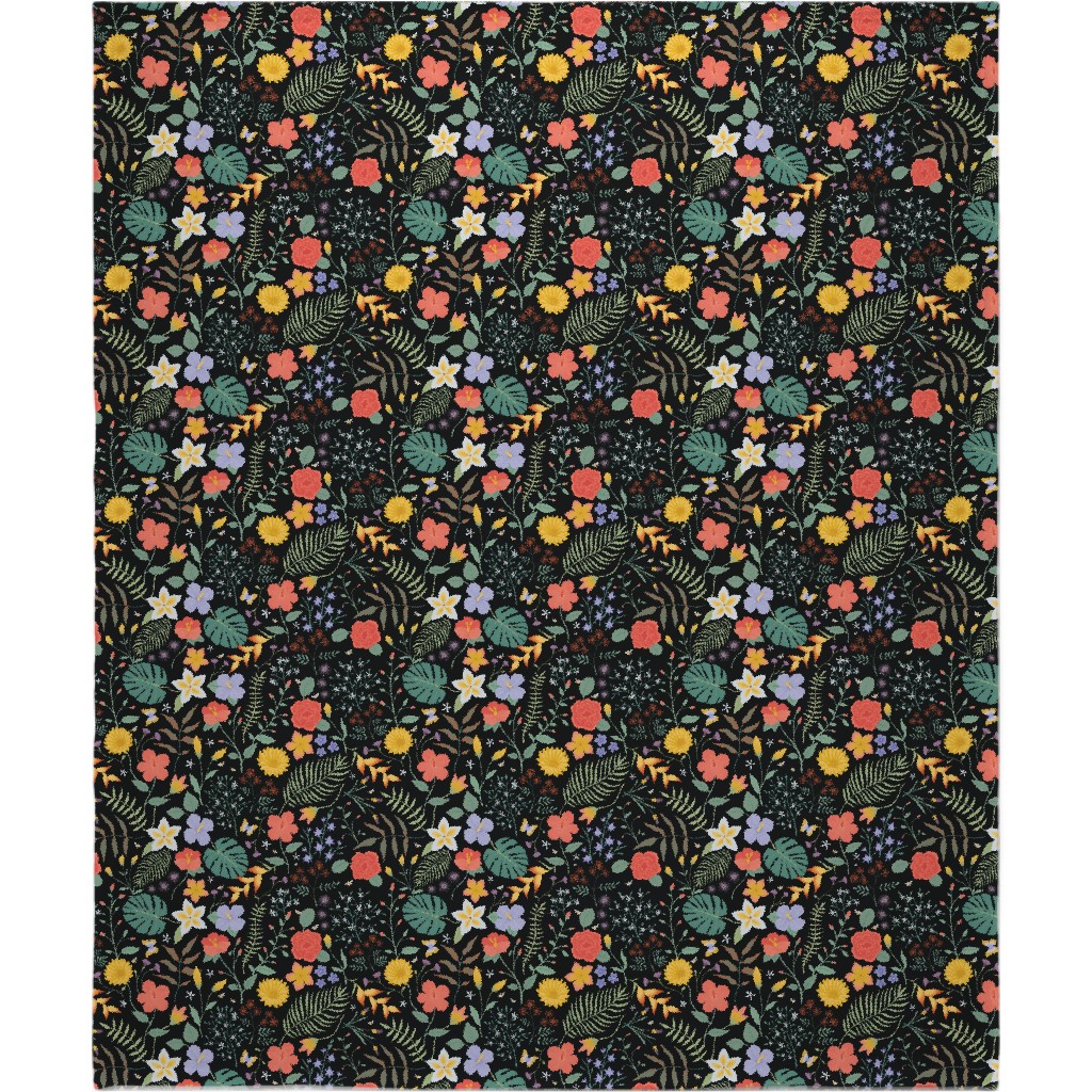 Hawaii Floral - Black Blanket, Sherpa, 50x60, Multicolor