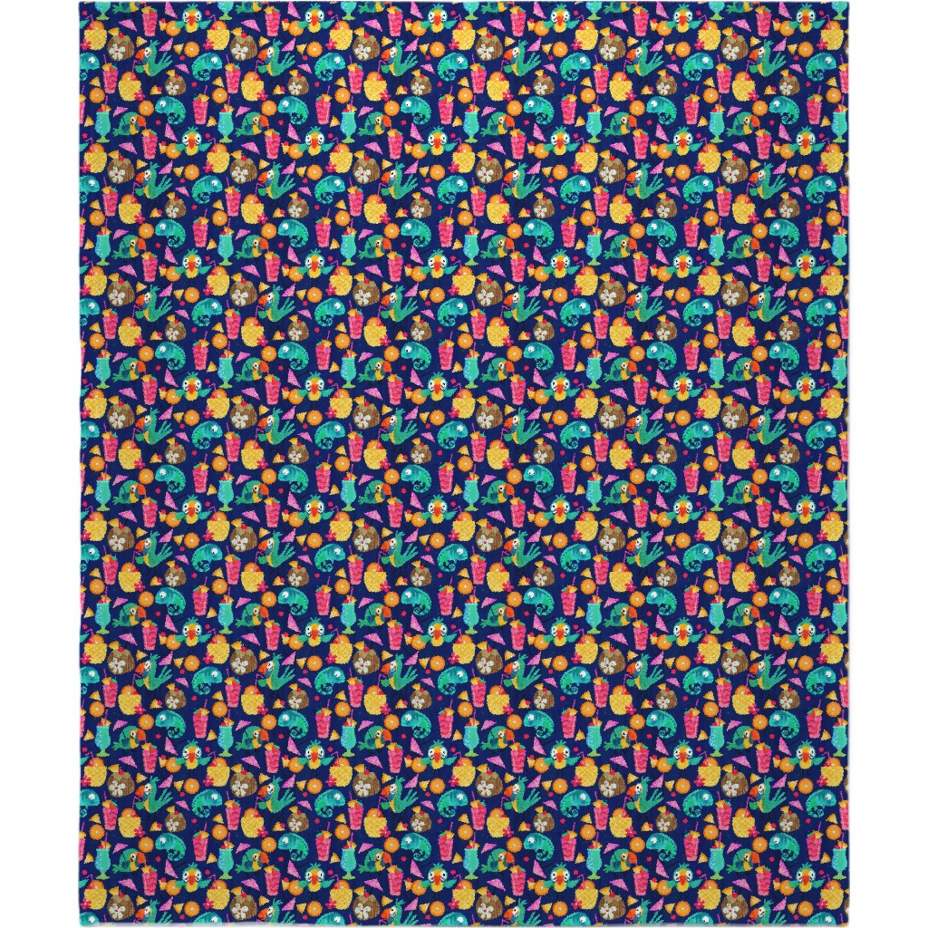 Chillaxin - Multi on Blue Blanket, Sherpa, 50x60, Multicolor