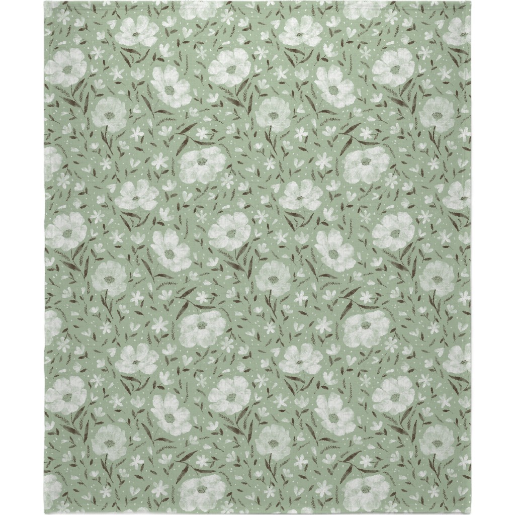 Charlotte Floral - Sage Blanket, Sherpa, 50x60, Green