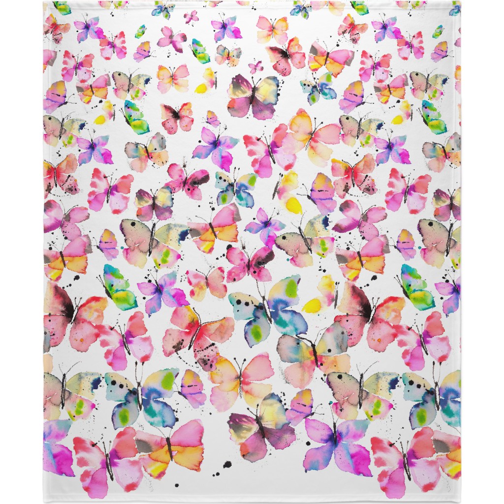 Watercolor Butterflies Gradation - Multi Blanket, Sherpa, 50x60, Multicolor