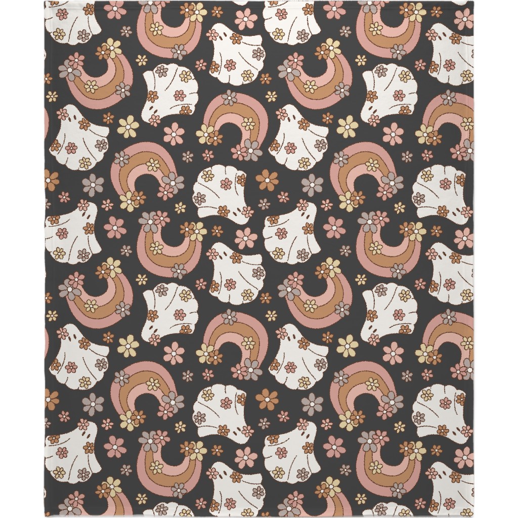 Boho Floral Ghosts Blanket, Sherpa, 50x60, Multicolor, Hemlock