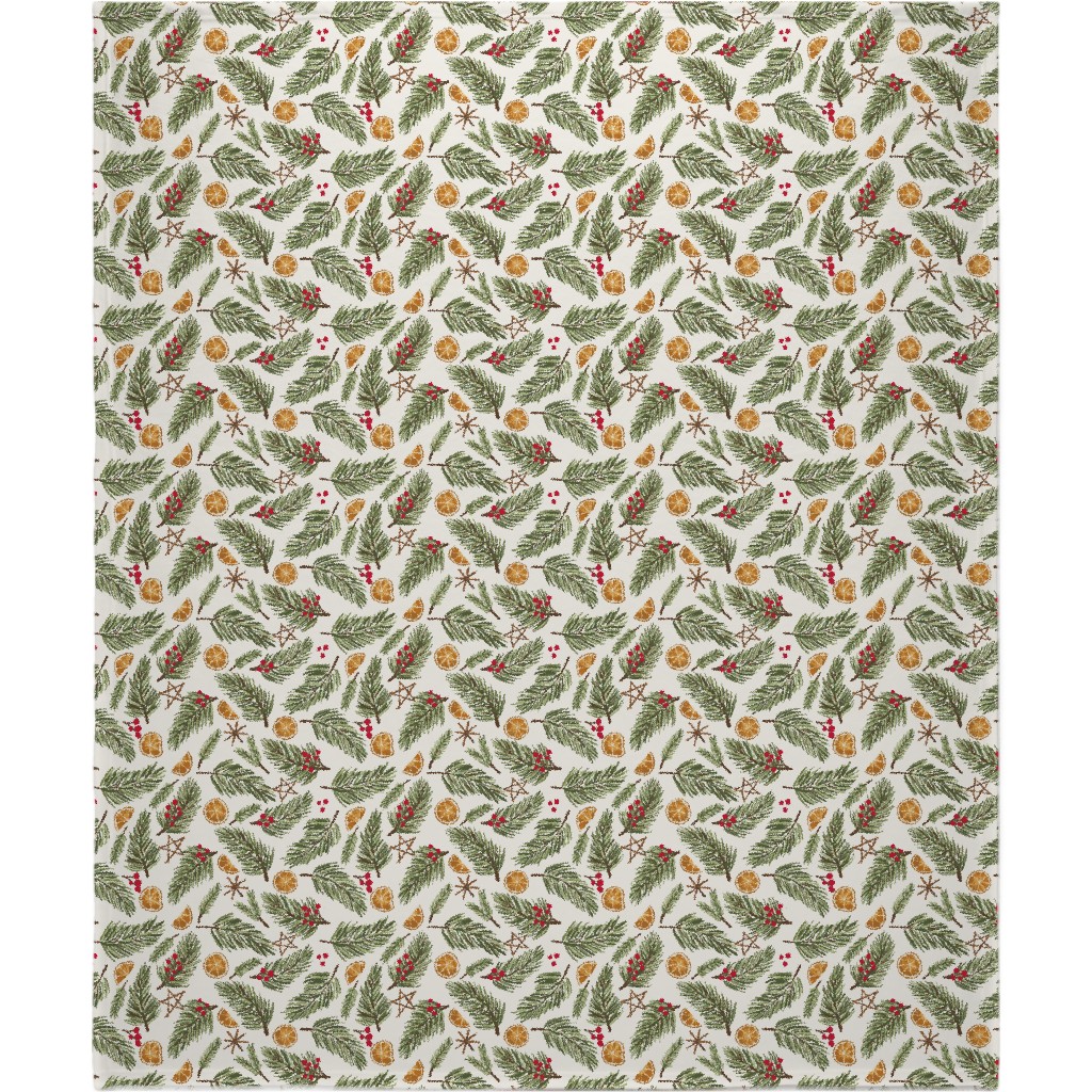 Festive Christmas Pine Sprigs Blanket, Sherpa, 50x60, Multicolor