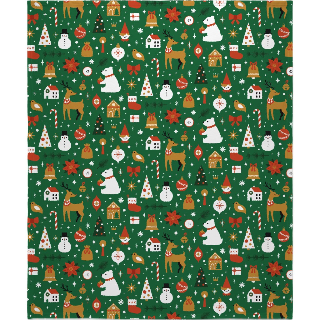 Traditional Christmas - Green Blanket, Sherpa, 50x60, Multicolor