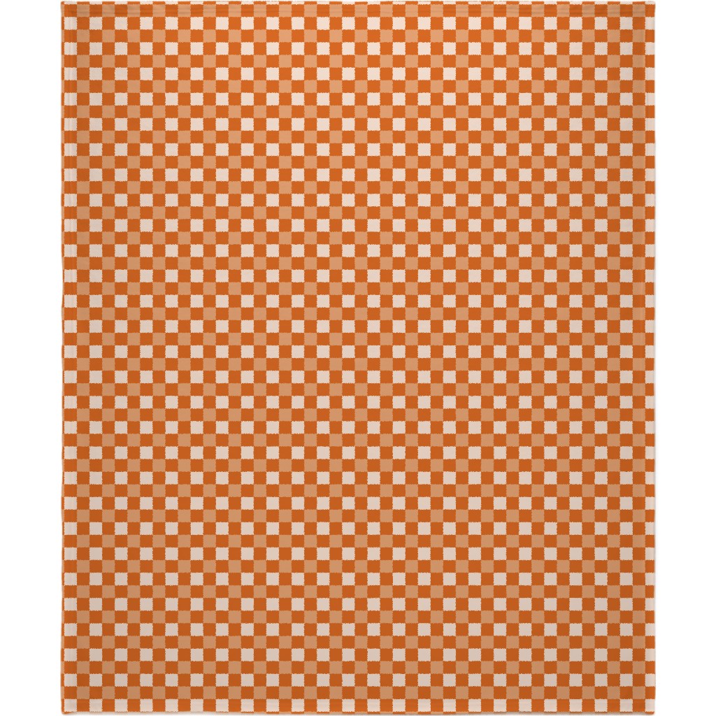 Orange Gingham Plaid Blanket, Sherpa, 50x60, Orange