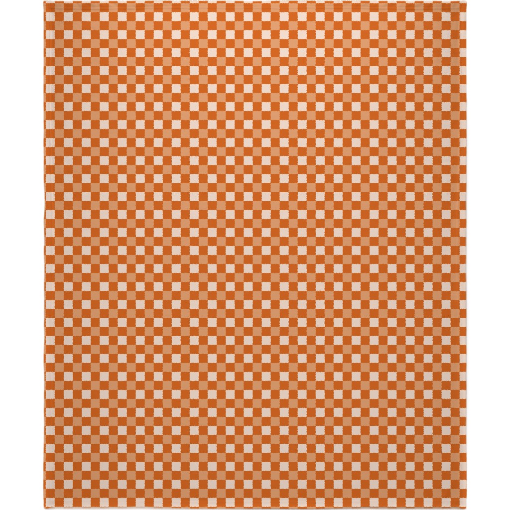 Orange Gingham Plaid Blanket, Sherpa, 50x60, Orange, Orange