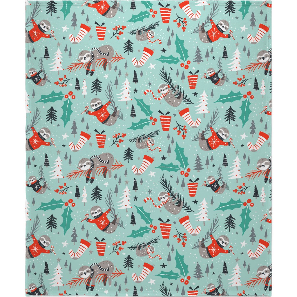 Slothy Holidays Blanket, Sherpa, 50x60, Multicolor