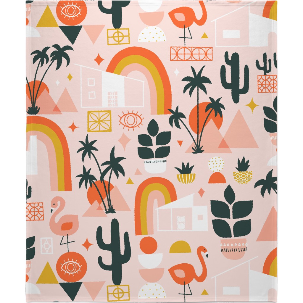 Mod Art Sunset - Pink Blanket, Sherpa, 50x60, Pink, Bright Pink