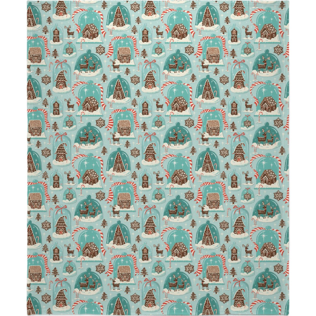 Christmas Gingerbread Village - Aqua Blanket, Sherpa, 50x60, Blue, True Blue