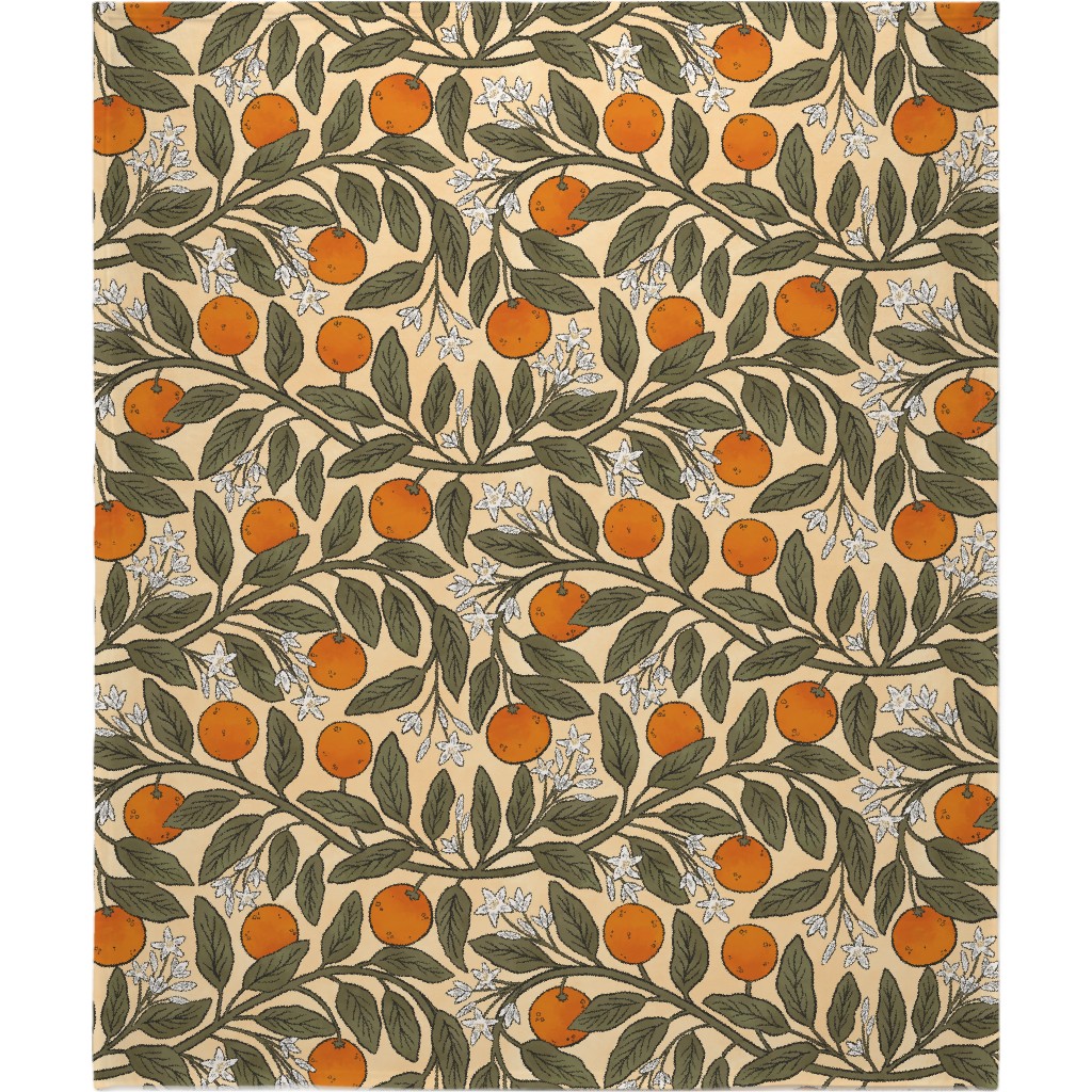 Art Nouveau Oranges Blanket, Sherpa, 50x60, Multicolor