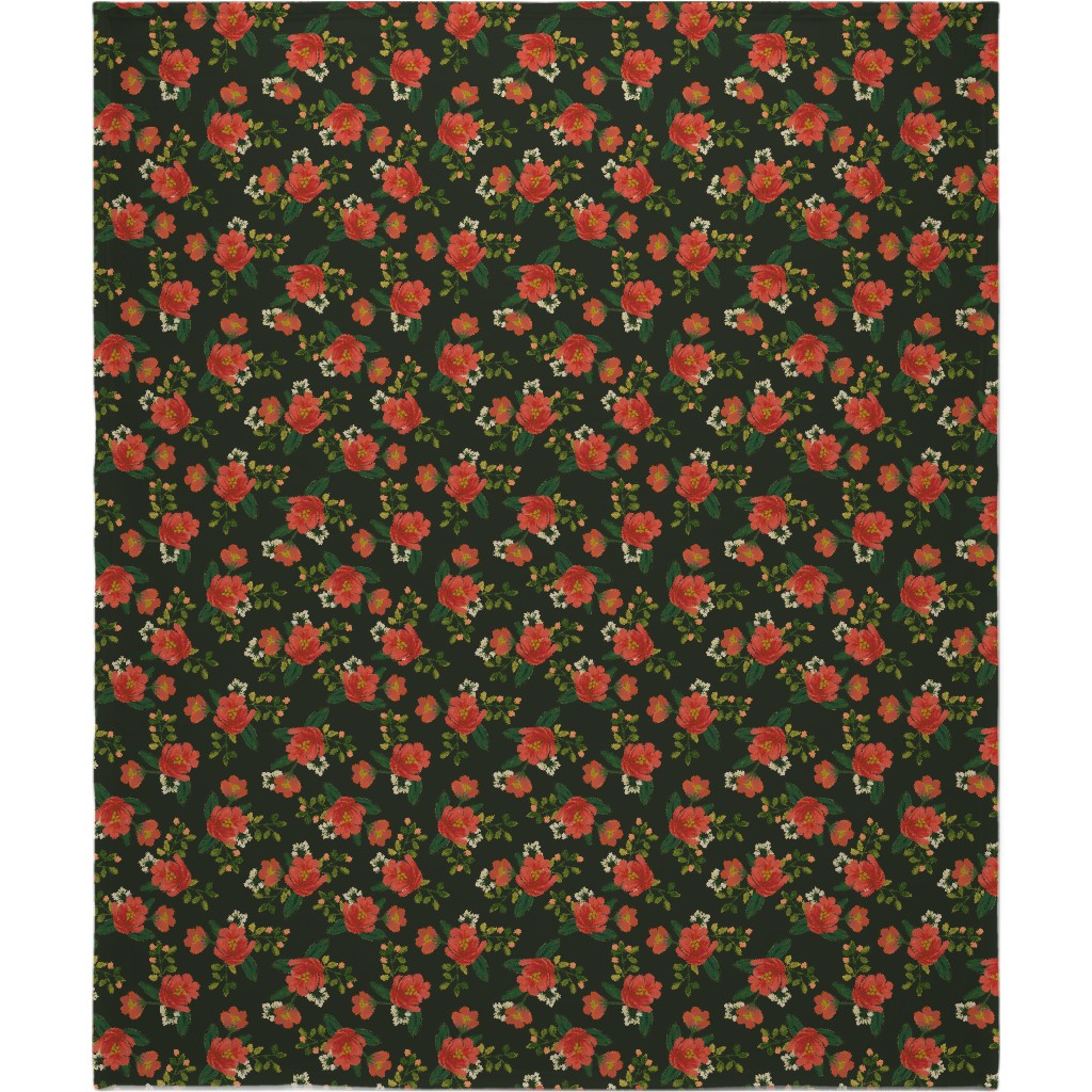 Holiday Floral Blanket, Sherpa, 50x60, Green