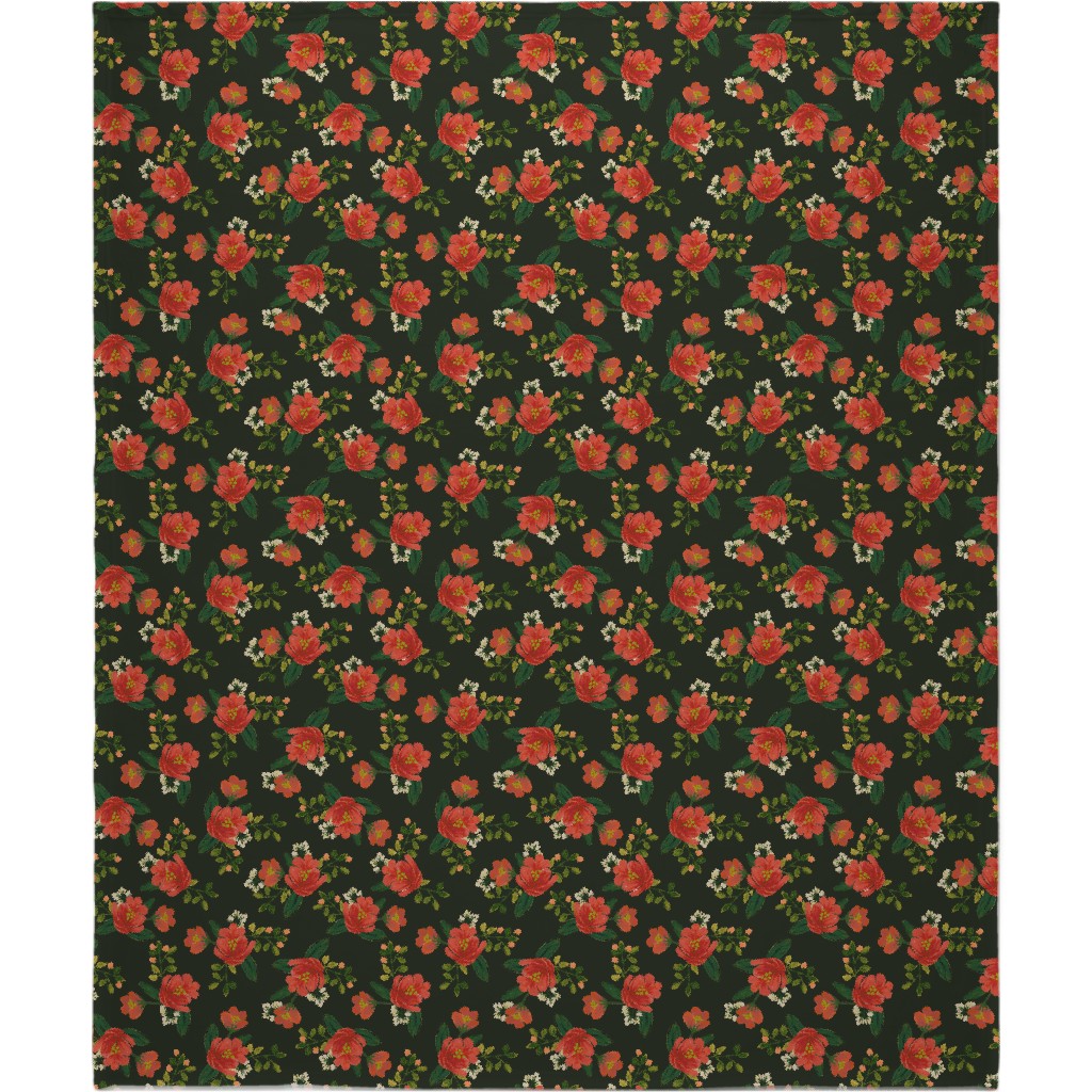 Holiday Floral Blanket, Sherpa, 50x60, Green, Classic Green