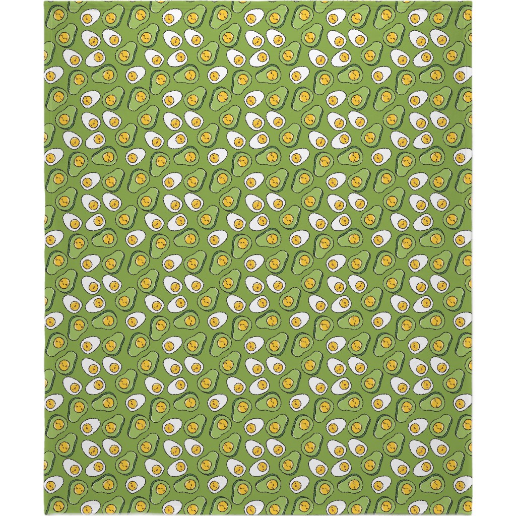 Cute Egg and Avocado - Green Blanket, Sherpa, 50x60, Green, Classic Green
