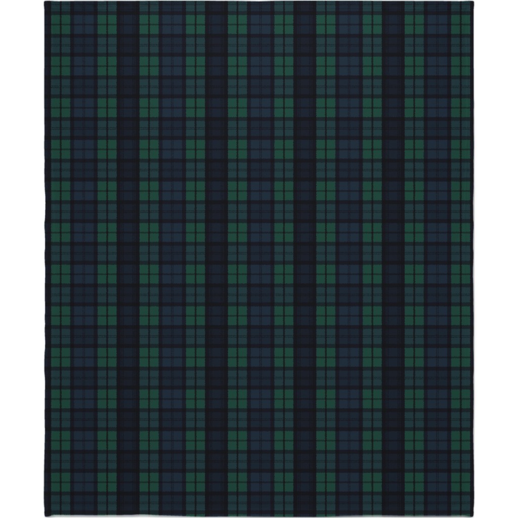 Dark Green Plaid Blanket, Sherpa, 50x60, Green